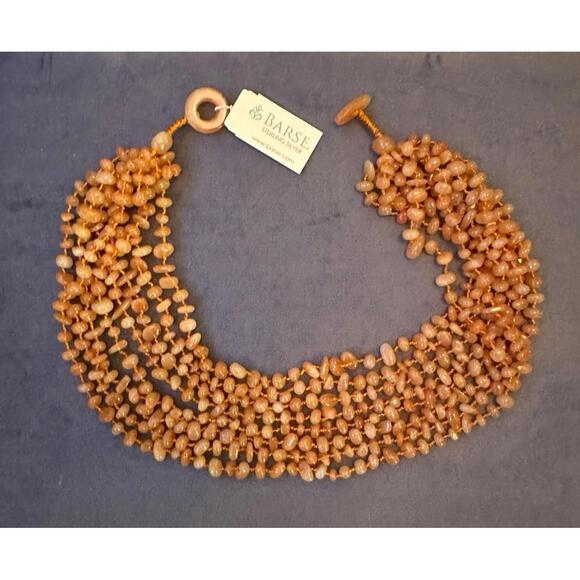 Vintage Barse Eight-Strand Hand-Knotted Orange Aventurine Necklace